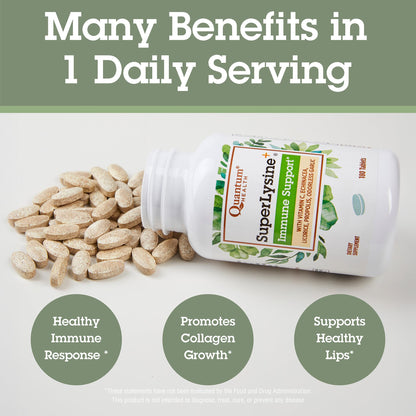 Quantum Health Super Lysine+ / Advanced Formula Lysine+ Immune Support with Vitamin C, Echinacea, Licorice, Propolis, Odorless Garlic Quantum