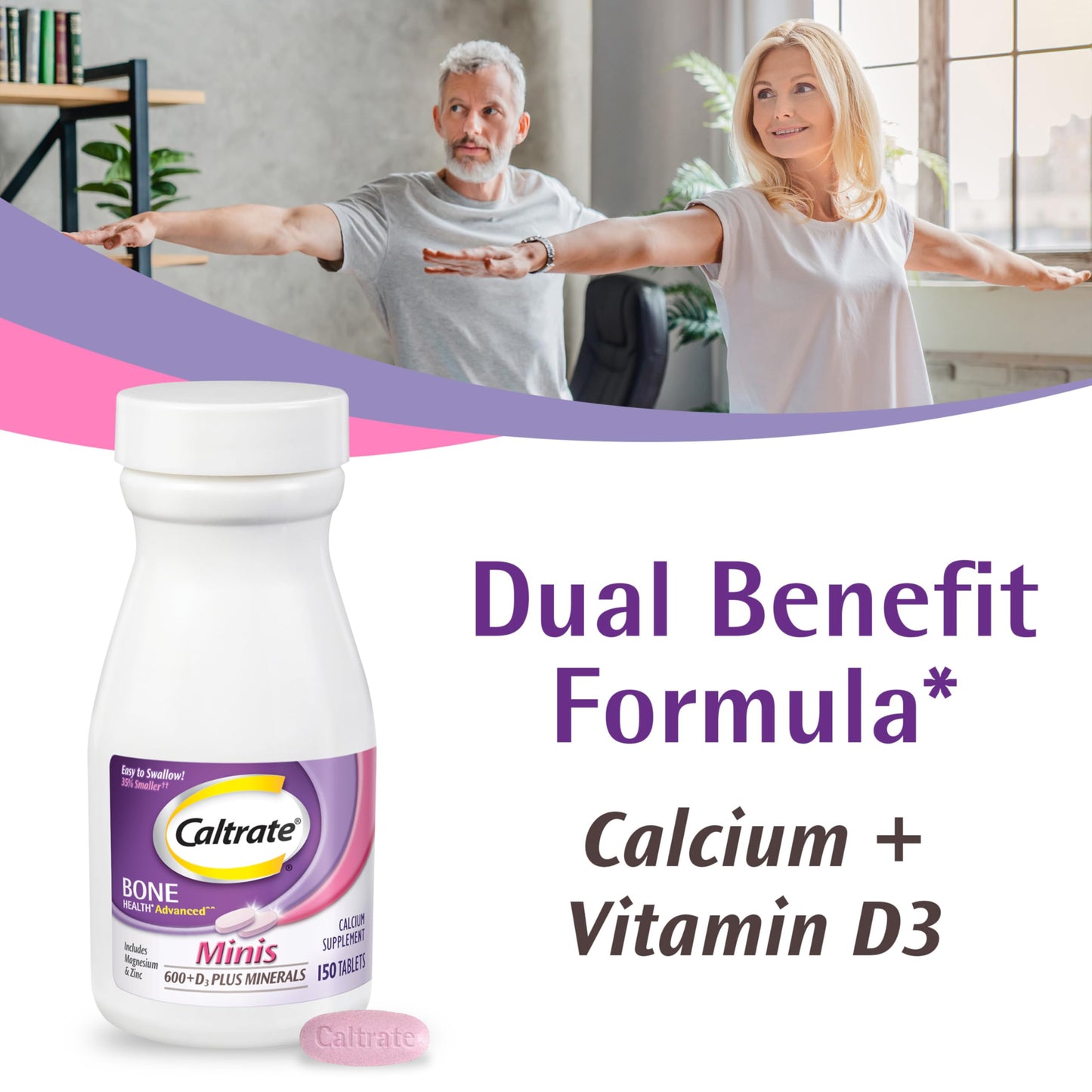 Caltrate Minis 600 Plus D3 Plus Minerals Calcium and Vitamin D Supplement Tablets, Bone Health and Mineral Supplement for Adults - 150 Count Caltrate