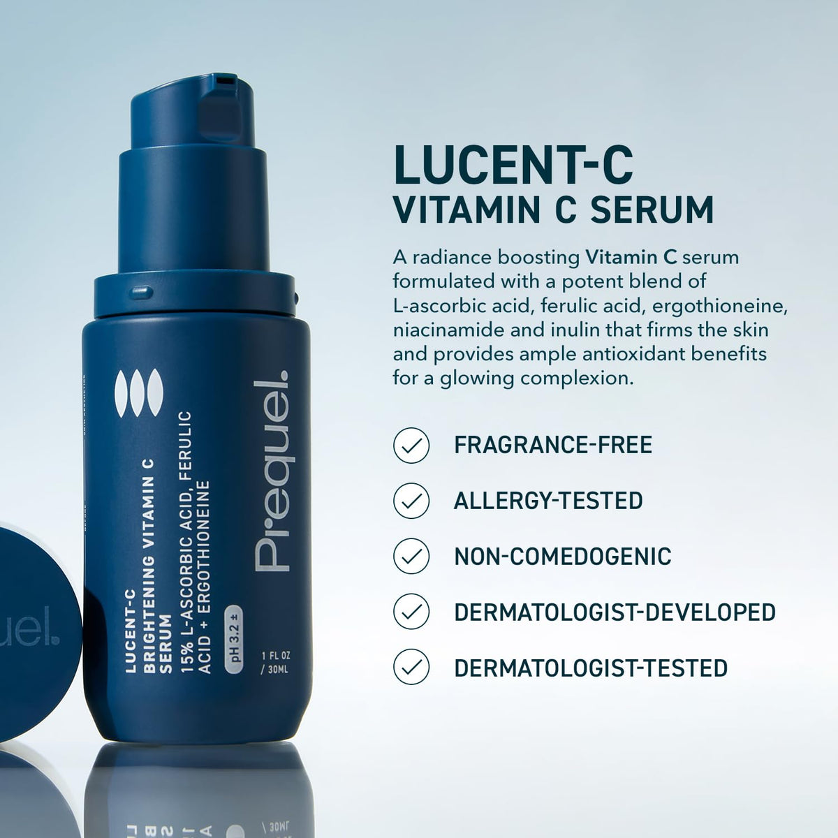 Prequel Skin Vitamin C Serum, L Ascorbic Acid Ferulic Acid Niacinamide Face Prequel