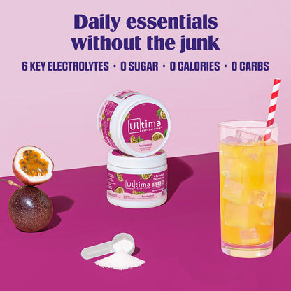 Ultima Replenisher Daily Electrolyte Powder Drink Mix – Sugar Free – Passionfruit, 30 Servings – Hydration Powder with 6 Key Electrolytes Ultima Replenisher