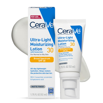 CeraVe Ultra-Light Moisturizing Lotion SPF 30, Sunscreen for Face, 1.7oz CeraVe