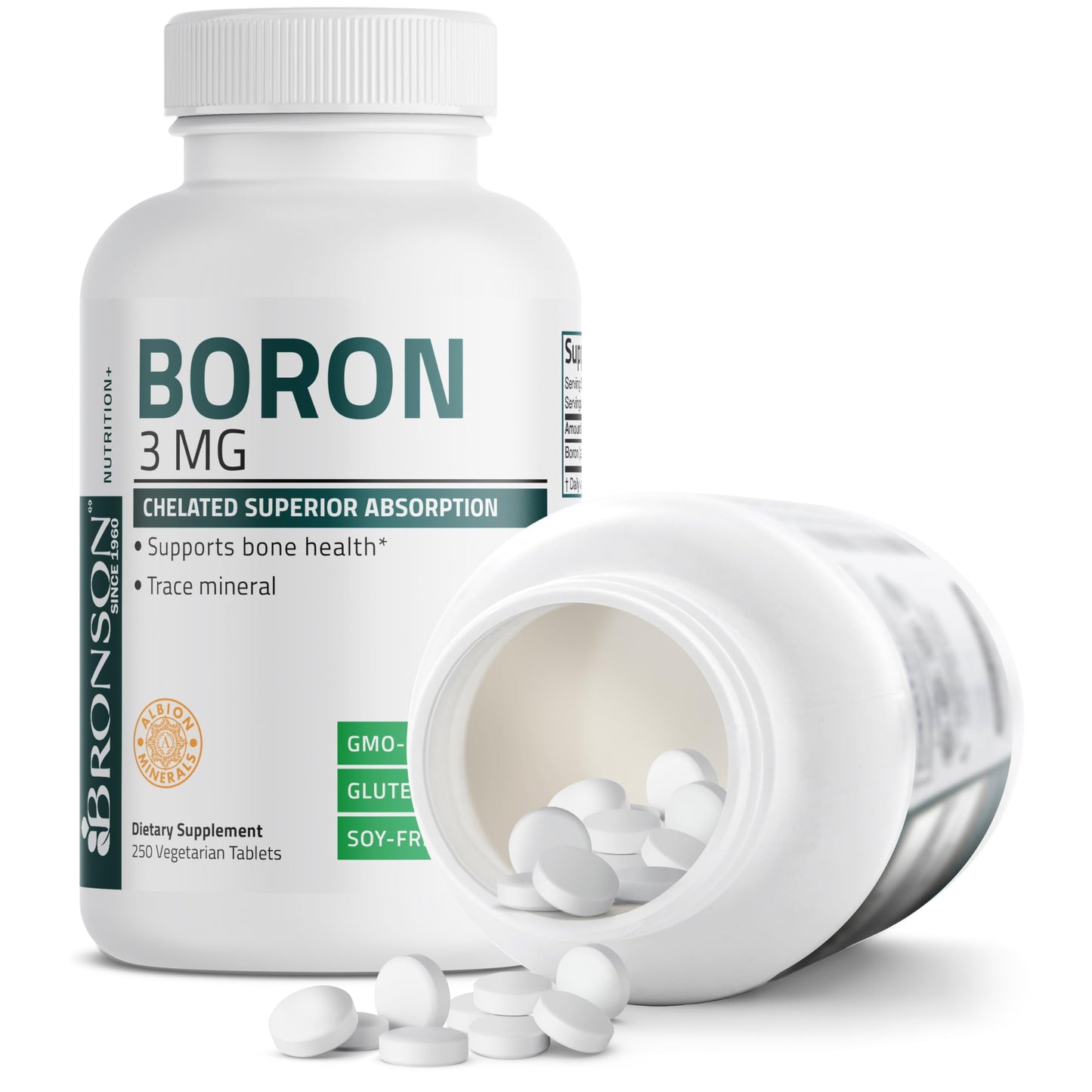 Bronson Boron 3 MG Chelated Superior Absorption Supports Bone Health Trace Mineral, Non-GMO, 250 Vegetarian Tablets Bronson