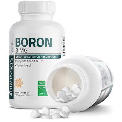 Bronson Boron 3 MG Chelated Superior Absorption Supports Bone Health Trace Mineral, Non-GMO, 250 Vegetarian Tablets Bronson