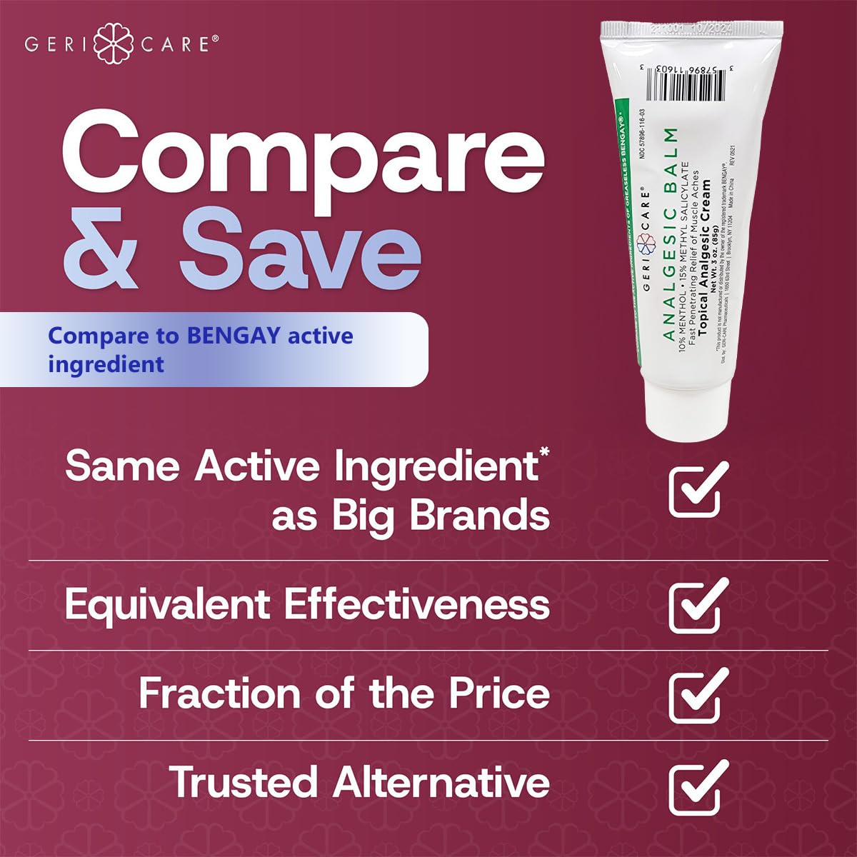 GeriCare Topical Analgesic Cream, Menthol 10%, Methyl Salicylate 15%, Fast Absorption, Pain Relief of Minor Muscle Aches, Body Stiffness, Joint Pain & Soreness, 3 Ounce (Pack of 1) GeriCare buy australia supplements