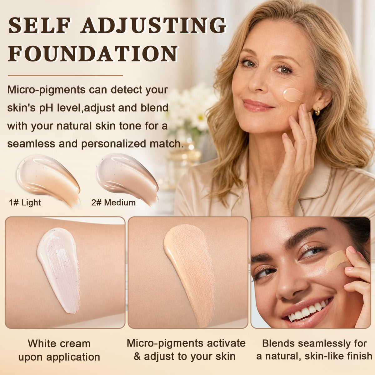 QIUFSSE Color Changing Foundation for Mature Skin,Face Makeup - 02 Medium QIUFSSE