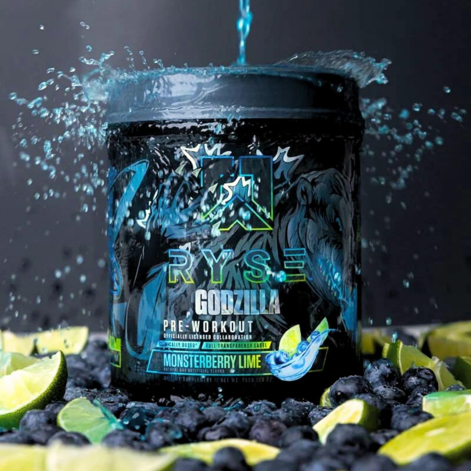 RYSE Godzilla X Noel Deyzel Pre Workout Powder - Monsterberry Lime - 400mg Caffeine, High Stim Pre-Workout for Men & Women with Citrulline & Beta Alanine - Energy, Pump & Focus - 20/40 Servings RYSE Up Supplements buy australia supplements