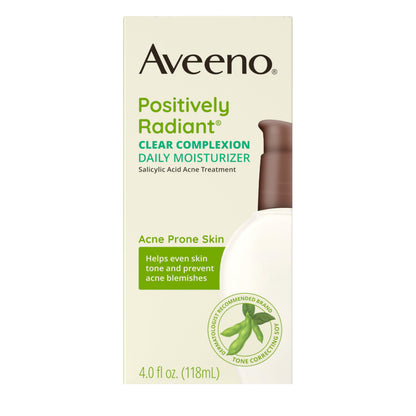 Aveeno Positively Radiant Clear Complexion Face Moisturizer, Acne Facial Moisturizer with Soy and Salicylic Acid for Oily Skin, Hypoallergenic Formula Aveeno