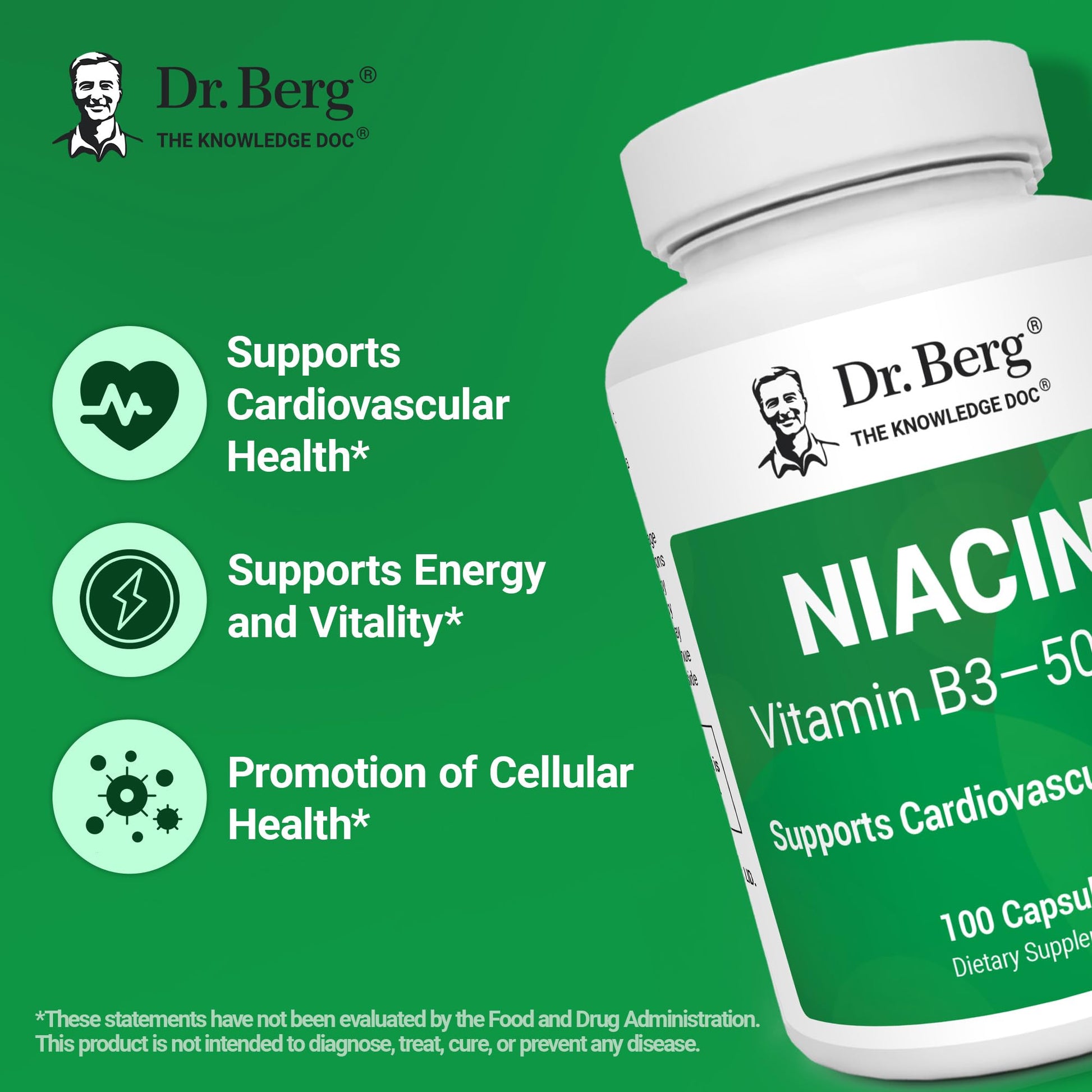 Dr. Berg Highly-Potent Niacin 500 mg – Now Only 125 mg per Capsule for Niacin Flush Tolerance Building – Gradually Increase to 500mg a Day – Vitamin B3 for Heart, Brain & Energy Support – 100 Capsules Dr. Berg Nutritionals buy australia supplements