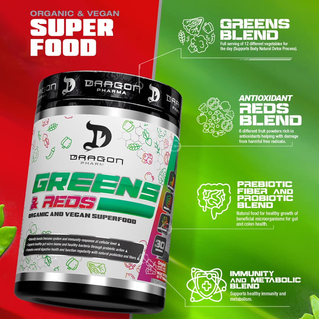 DRAGON PHARMA Greens and Reds, Over 23 Nutritious Superfoods, Reds and Vegetables, Optimal Health and Wellness (30 Servings, Original) DRAGON PHARMA buy australia supplements