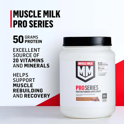 Muscle Milk Pro Series Protein Powder Supplement,Knockout Chocolate,2 Pound,11 Servings,50g Protein,3g Sugar,20 Vitamins & Minerals,NSF Certified for Sport,Workout Recovery,Packaging May Vary Muscle Milk