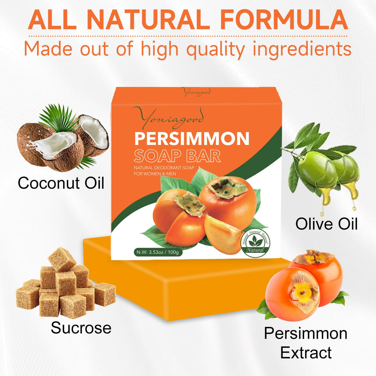 yoniagood 3 PCS Persimmon Soap for Body Odor Control, Old People Smell yoniagood