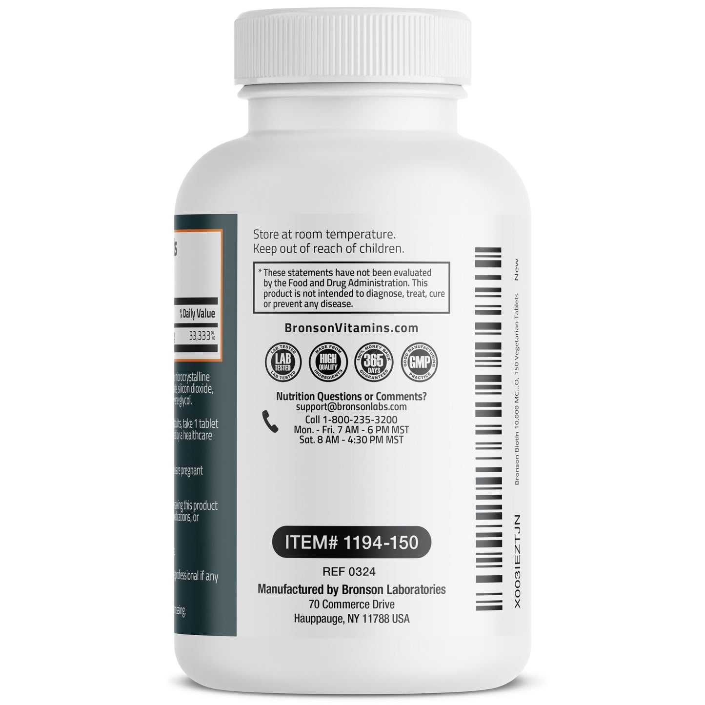 Bronson Biotin 10,000mcg, Supports Healthy Hair, Skin and Nails, Vegetarian, Non-GMO, 150 Tablets Bronson