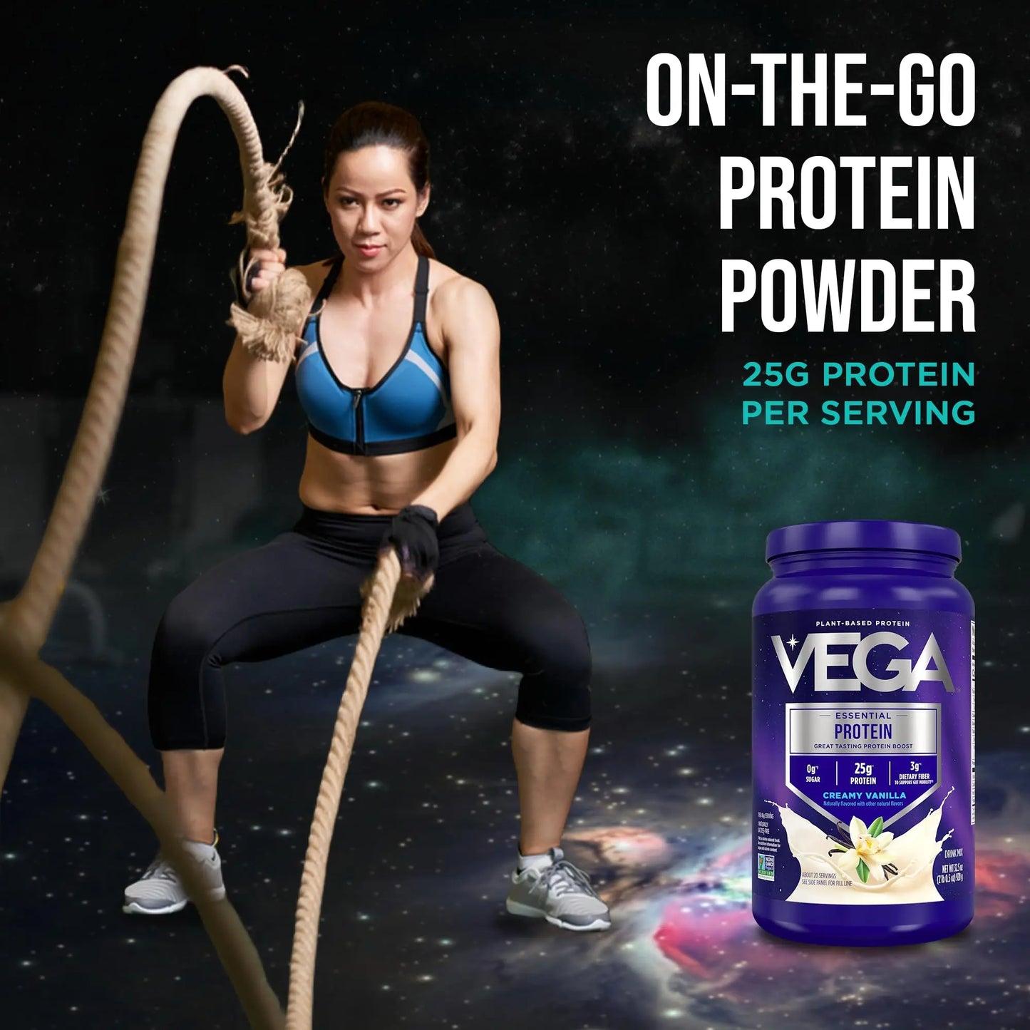 Vega Essential Protein – 25g Plant Based Protein Powder, Creamy Vanilla, Vegan for a Dairy-Free Vanilla Shake – Large Tub, 32.5oz (20 Servings) Vega