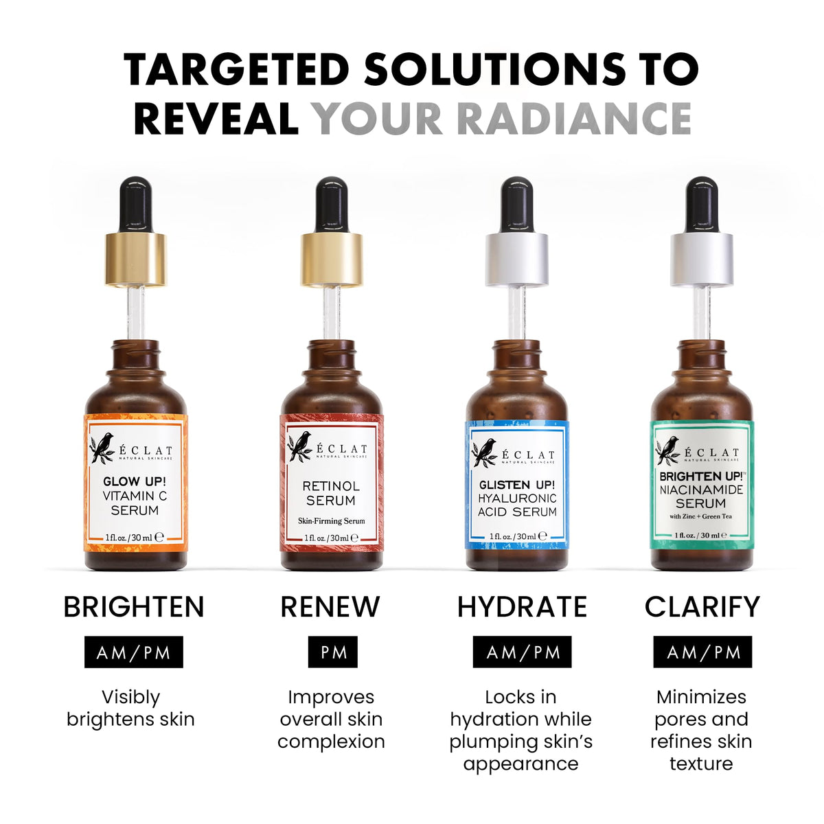 Eclat Skincare Vitamin C Serum - Skin Care for Dark Spots, Vitamin C Serum for Face with Hyaluronic Acid, Ferulic Acid, & Vit E - Anti Aging and Skin Brightening Vit C Formula for Face Care 1 Fl Oz Eclat Skincare