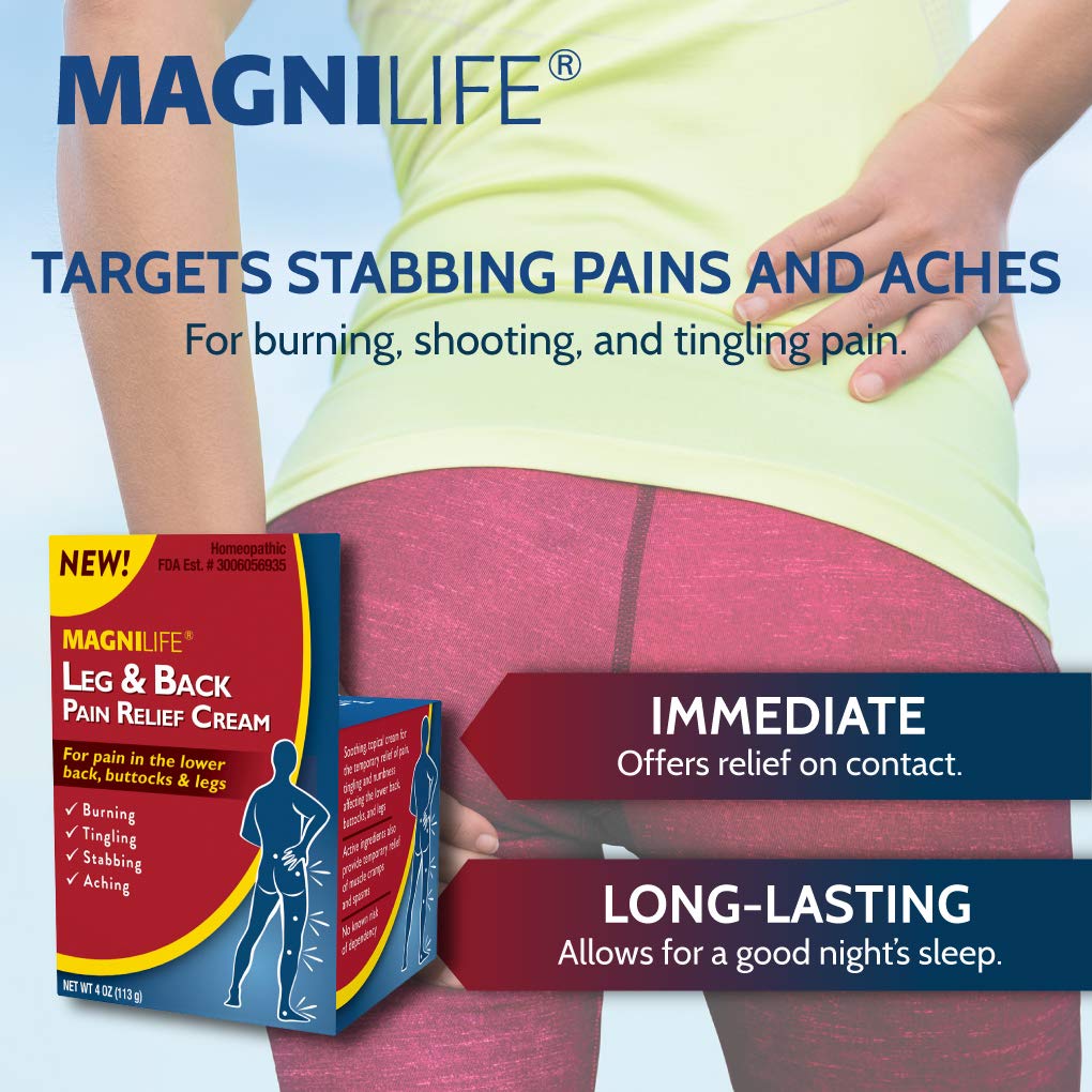 MagniLife Leg & Back Pain Relief Cream (4 oz), Topical Support for Leg Pain & Lower Back Discomfort, Fast Absorbing, No Residue, Mild Scent, Massage-in Formula MagniLife buy australia supplements