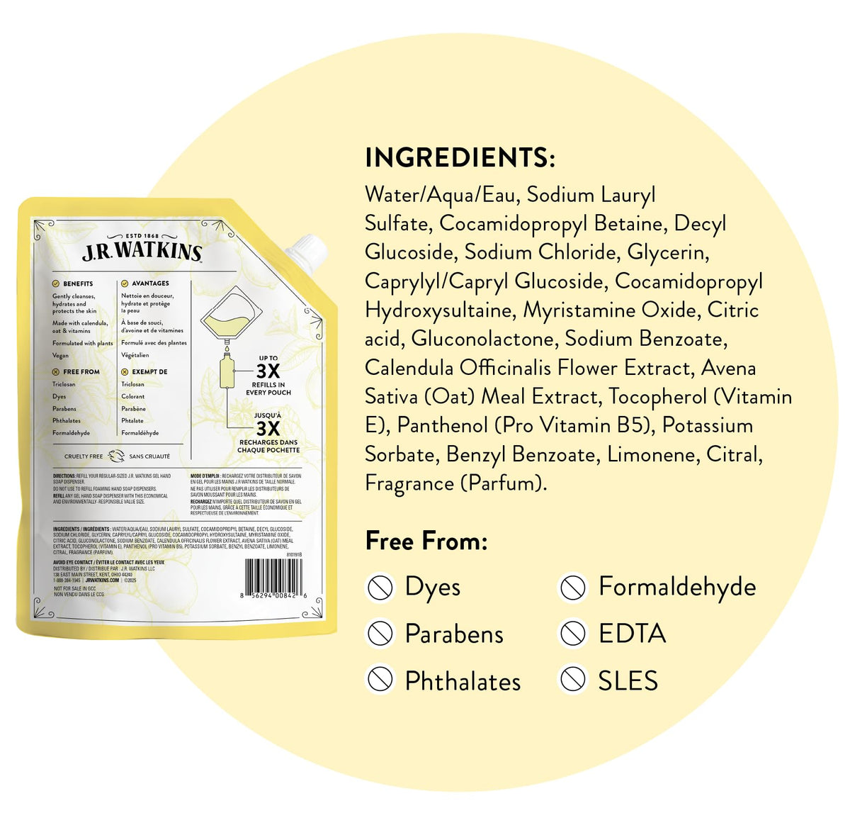 J.R. Watkins Moisturizing Gel Hand Soap Refill 2 Pack, Lemon, 34 fl oz J.R. Watkins