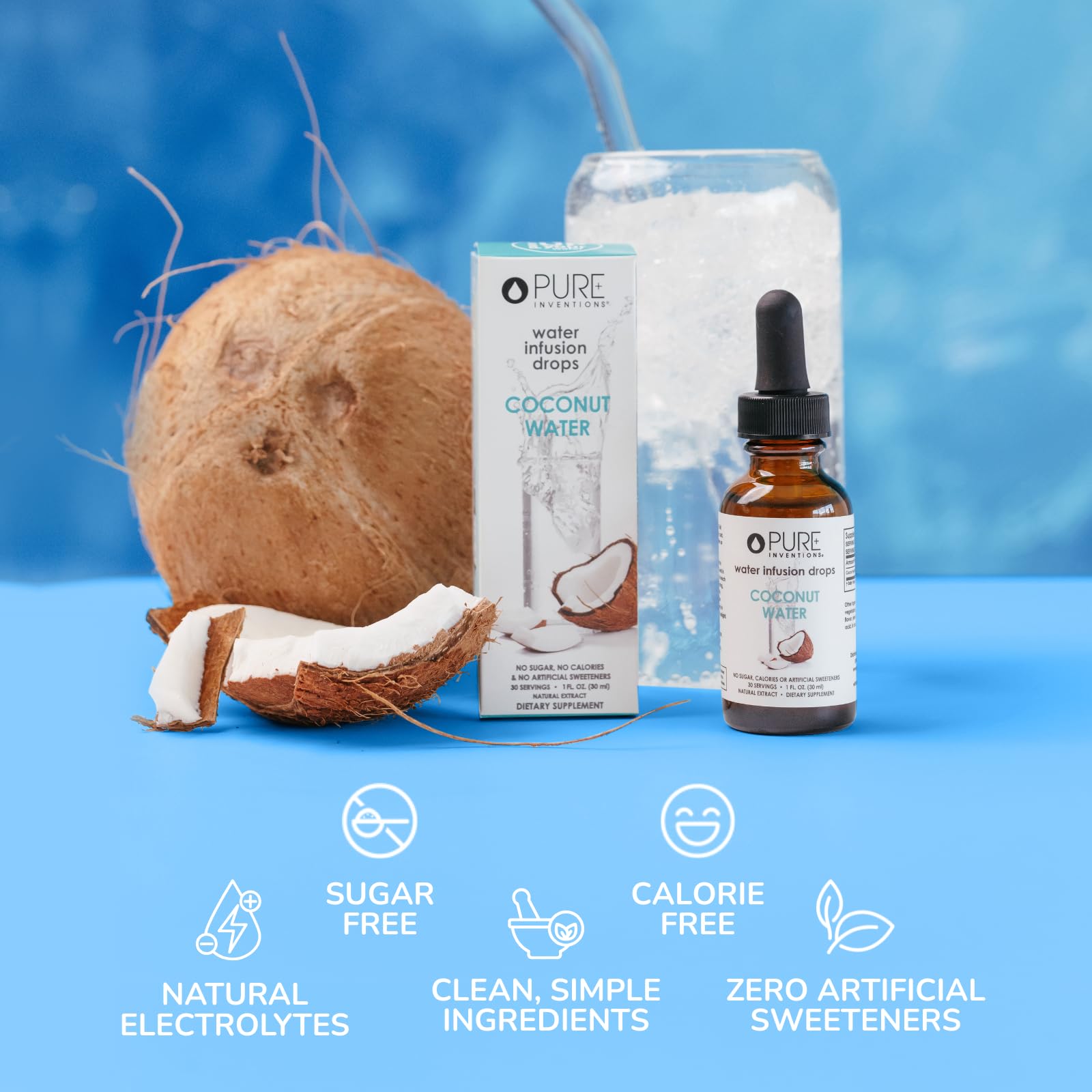 Pure Inventions - Coconut Water Infusion Drops – Electrolytes - Sugar-Free Hydration, Zero Calories, No Artificial Sweeteners, Clean Ingredients, 30 Servings Pure Inventions buy australia supplements