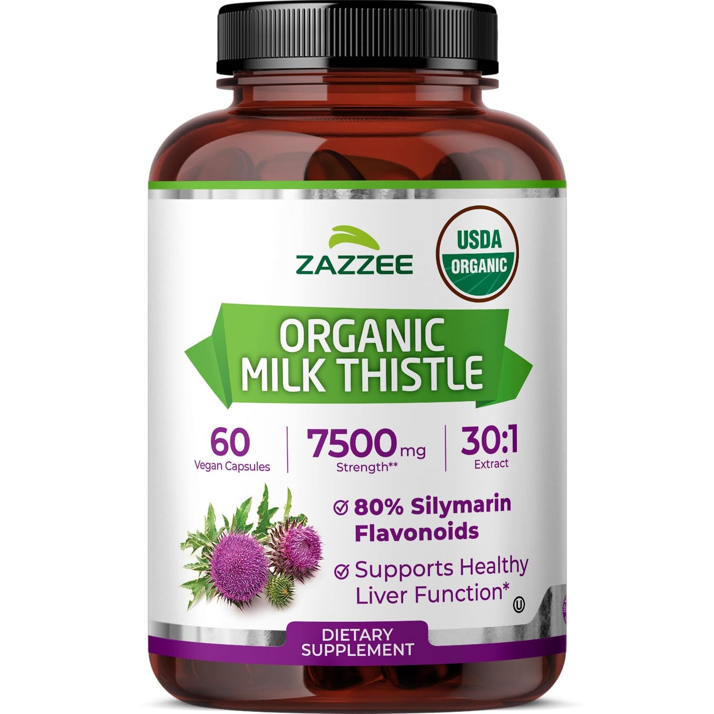 Zazzee USDA Organic Milk Thistle 30:1 Extract, 80% Silymarin, 120 Capsules | Vegan, 4 Month Supply, Certified Kosher, High Potency Liver & Antioxidant Support, Silybum Marianum, Non-GMO, Made in the USA Gsupps Australia