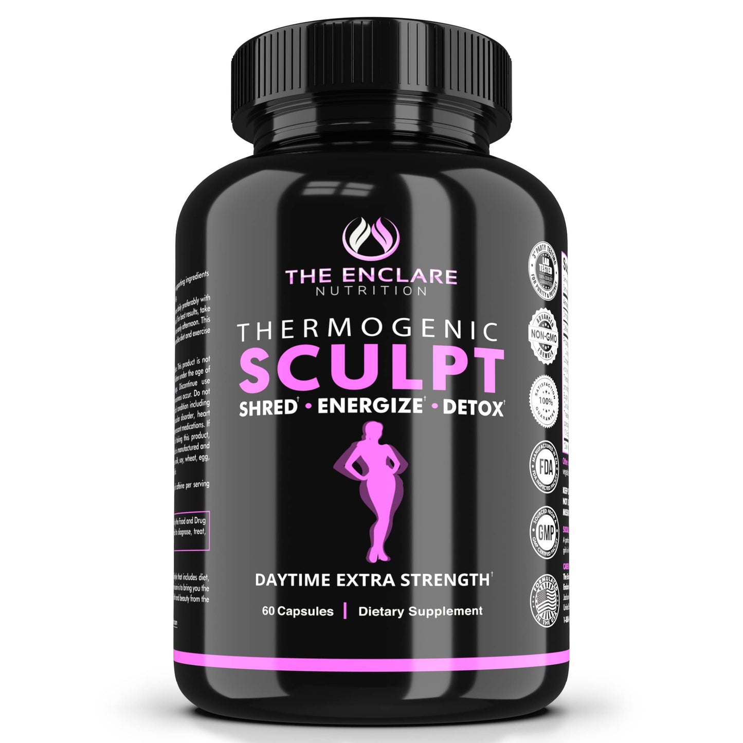 Thermogenic  Appetite Suppressant,  Supplement for Women & Men, Metabolism, Energy, Focus, Brain, Caffeine Pills with Chromium, Green Tea Extract, L Theanine, Sculpt 60 Capsules THE ENCLARE NUTRITION