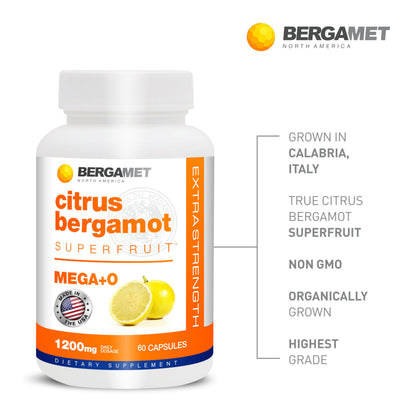 BergaMet Citrus Bergamot Supplement, 170:1 Extract, 1200mg per Serving, 80% Polyphenols, Italian Citrus Bergamot Supplement, BergaMet
