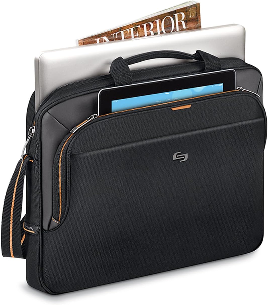 Solo New York Briefcase - 13.3" Laptop Carrying Bag for Women & Men, Brief for Travel & Work - Ace Slim, Black & Orange Gsupps Australia
