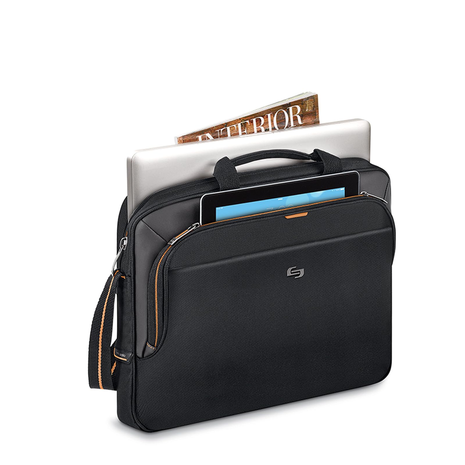 Solo New York Briefcase - 13.3" Laptop Carrying Bag for Women & Men, Brief for Travel & Work - Ace Slim, Black & Orange Gsupps Australia