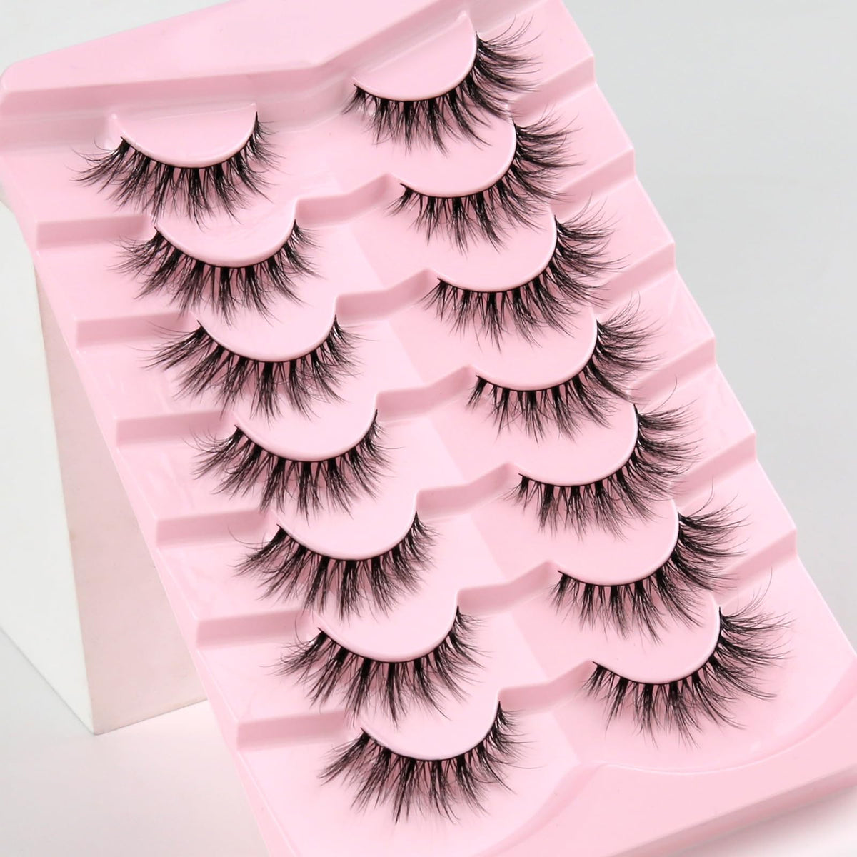 Lashes Natural Cat Eye Lashes Wispy Eyelashes 15mm False Eyelashes Wispy Lash Strips 3D Volume Fake Eyelash Thin Cotton Band Soft Eye Lash Pack 7 Pairs Siligli Siligli