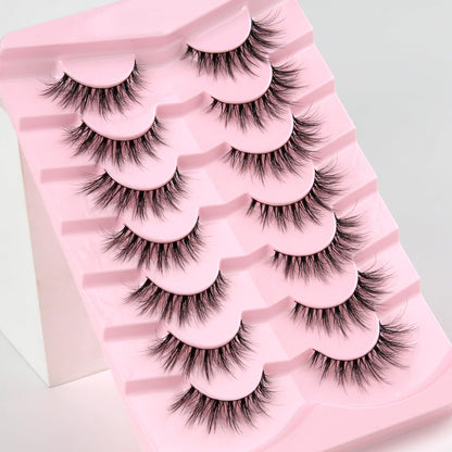 Lashes Natural Cat Eye Lashes Wispy Eyelashes 15mm False Eyelashes Wispy Lash Strips 3D Volume Fake Eyelash Thin Cotton Band Soft Eye Lash Pack 7 Pairs Siligli Siligli