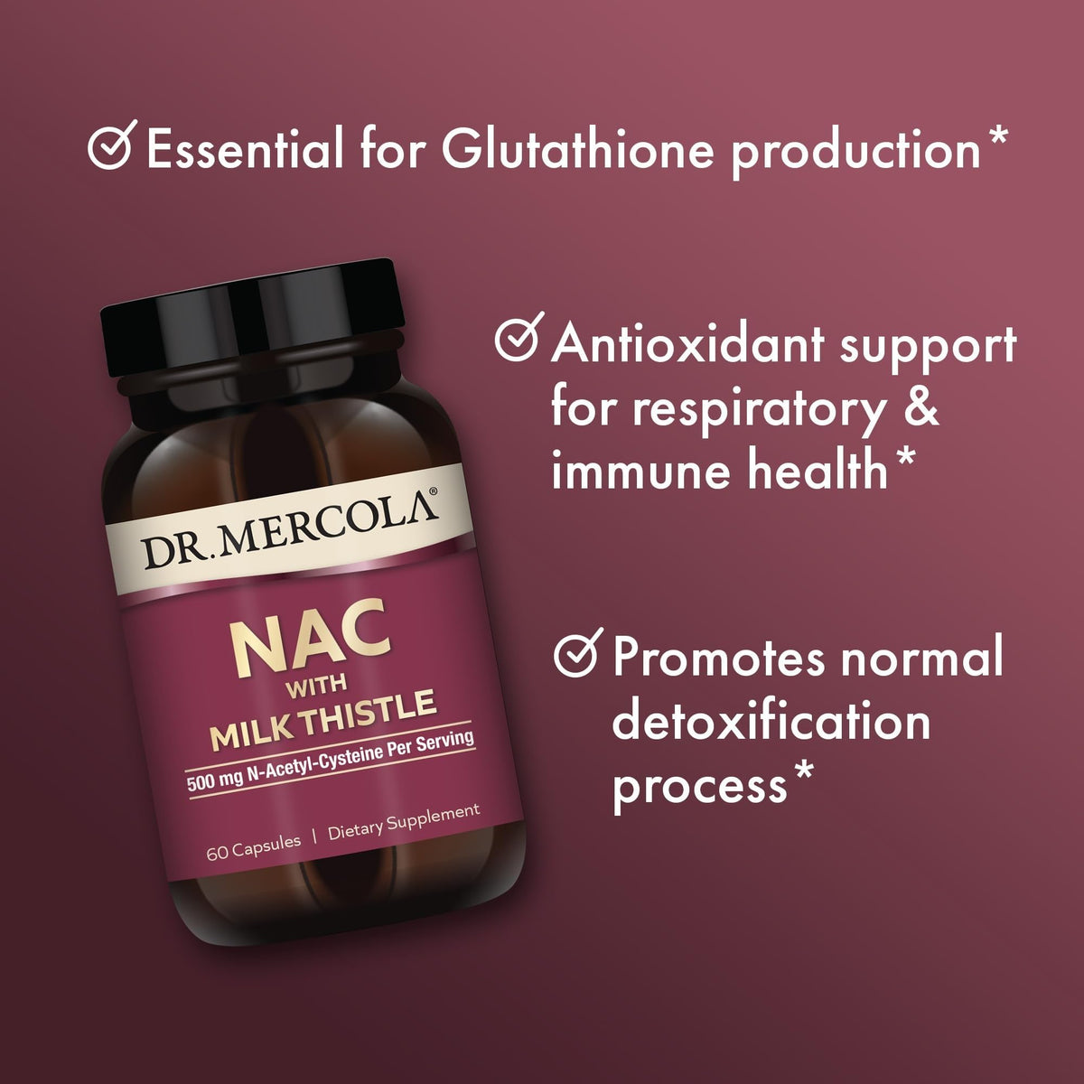Dr. Mercola NAC with Milk Thistle - with Antioxidants - Supports Normal Detoxification Processes - 500 mg N-Acetyl-Cysteine per Serving - Non-GMO Dr. Mercola