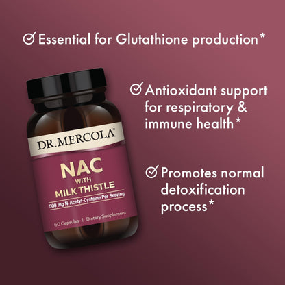 Dr. Mercola NAC with Milk Thistle - with Antioxidants - Supports Normal Detoxification Processes - 500 mg N-Acetyl-Cysteine per Serving - Non-GMO Dr. Mercola