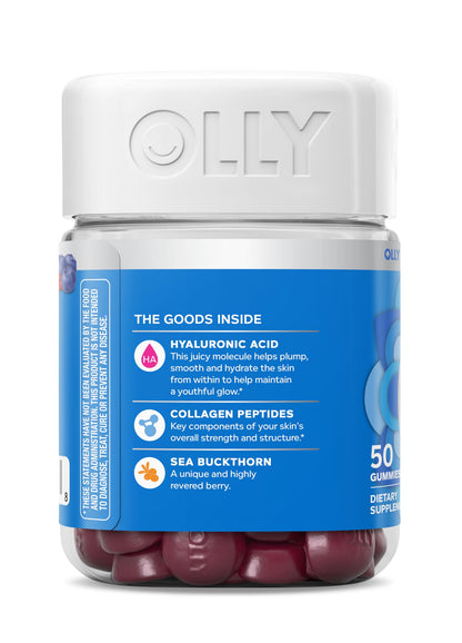 OLLY Glowing Skin Gummy, Hydrated & Youthful Skin,* Hyaluronic Acid, Collagen Peptides, Sea Buckthorn, Plump Berry Flavor OLLY