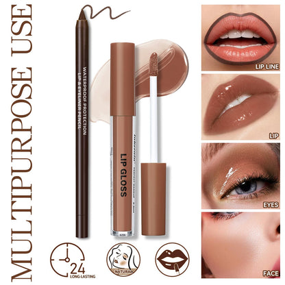 HOSAILY Natural Nude Lip Combo, Nourishing Lip Gloss&Brown Lip Liner Kit HOSAILY