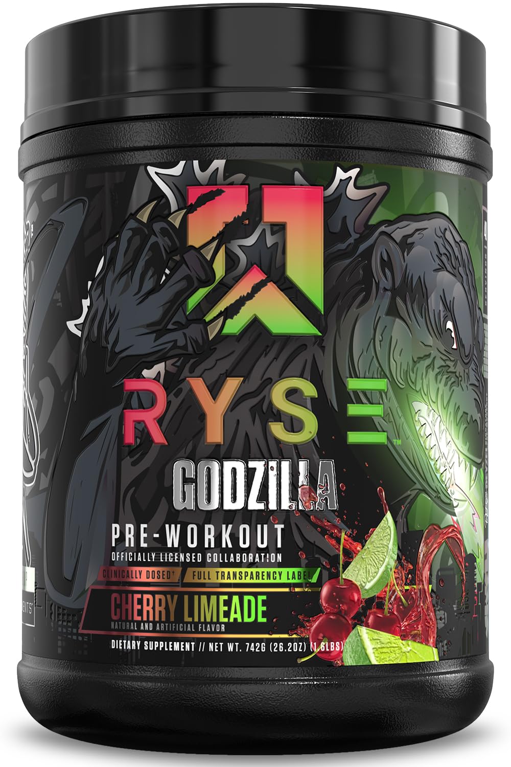 RYSE Godzilla X Noel Deyzel Pre Workout Powder - Monsterberry Lime - 400mg Caffeine, High Stim Pre-Workout for Men & Women with Citrulline & Beta Alanine - Energy, Pump & Focus - 20/40 Servings