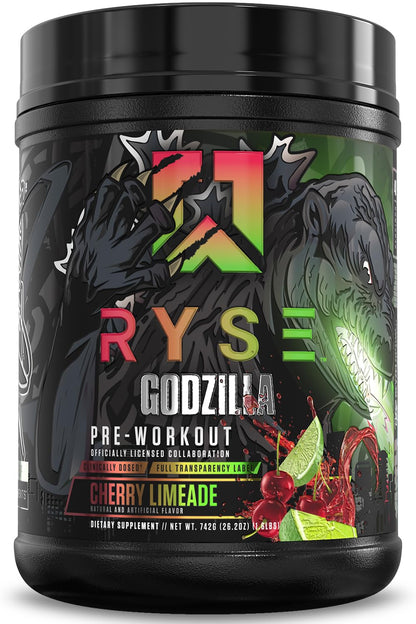 RYSE Godzilla X Noel Deyzel Pre Workout Powder - Monsterberry Lime - 400mg Caffeine, High Stim Pre-Workout for Men & Women with Citrulline & Beta Alanine - Energy, Pump & Focus - 20/40 Servings