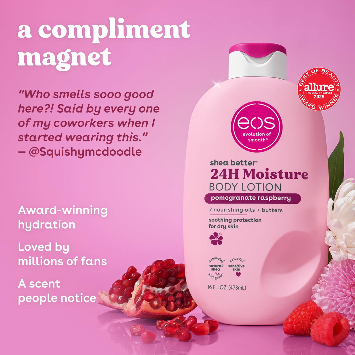 eos Shea Better 24H Moisture Body Lotion- Pomegranate Raspberry, 16 fl oz eos