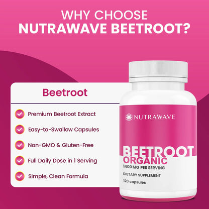 Nutra Wave 1400mg Organic Beet Root Capsules Per Serving – Nitric Oxide Booster for Men – Supports Blood Pressure, Energy, Circulation & Heart Health – Non-GMO, Vegan – 120 Capsules / 60 Day Supply Nutra Wave