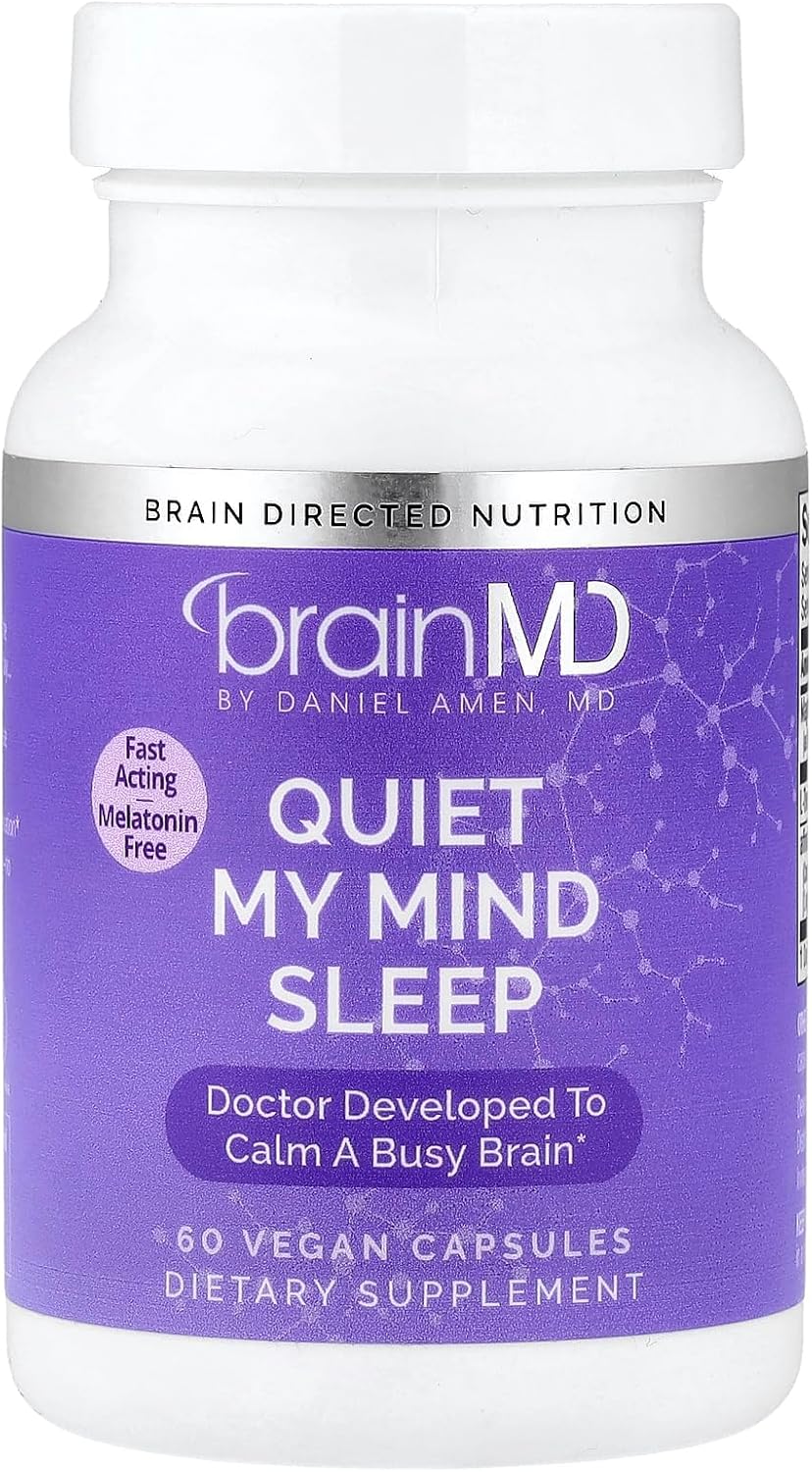 BRAINMD Quiet My Mind Sleep Supplement - Natural Sleep Aid with Magnesium, GABA, and Melatonin - 60 Capsules