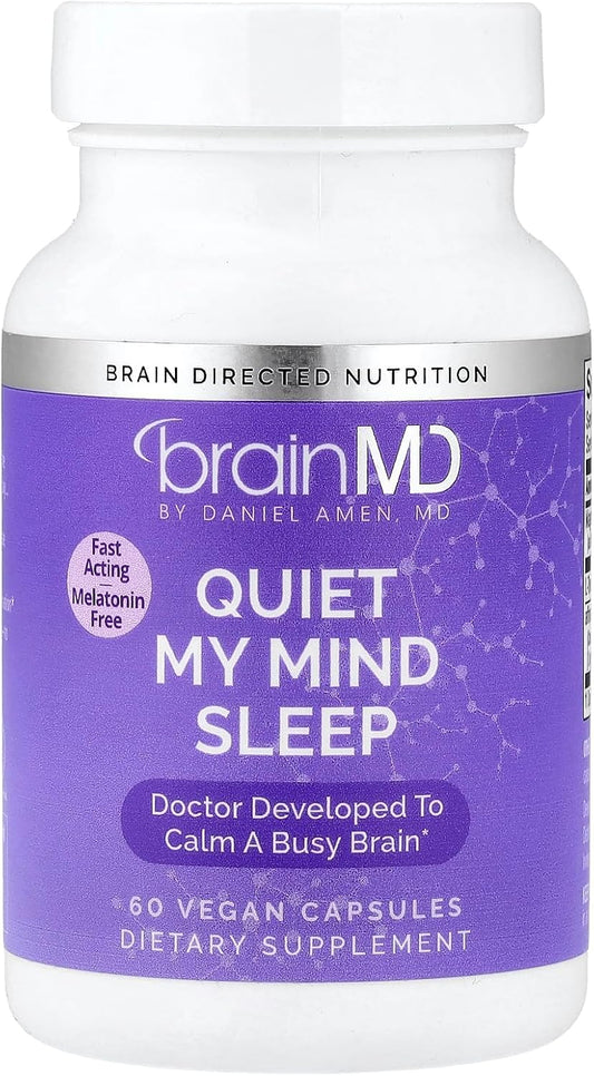 BRAINMD Quiet My Mind Sleep Supplement - Natural Sleep Aid with Magnesium, GABA, and Melatonin - 60 Capsules