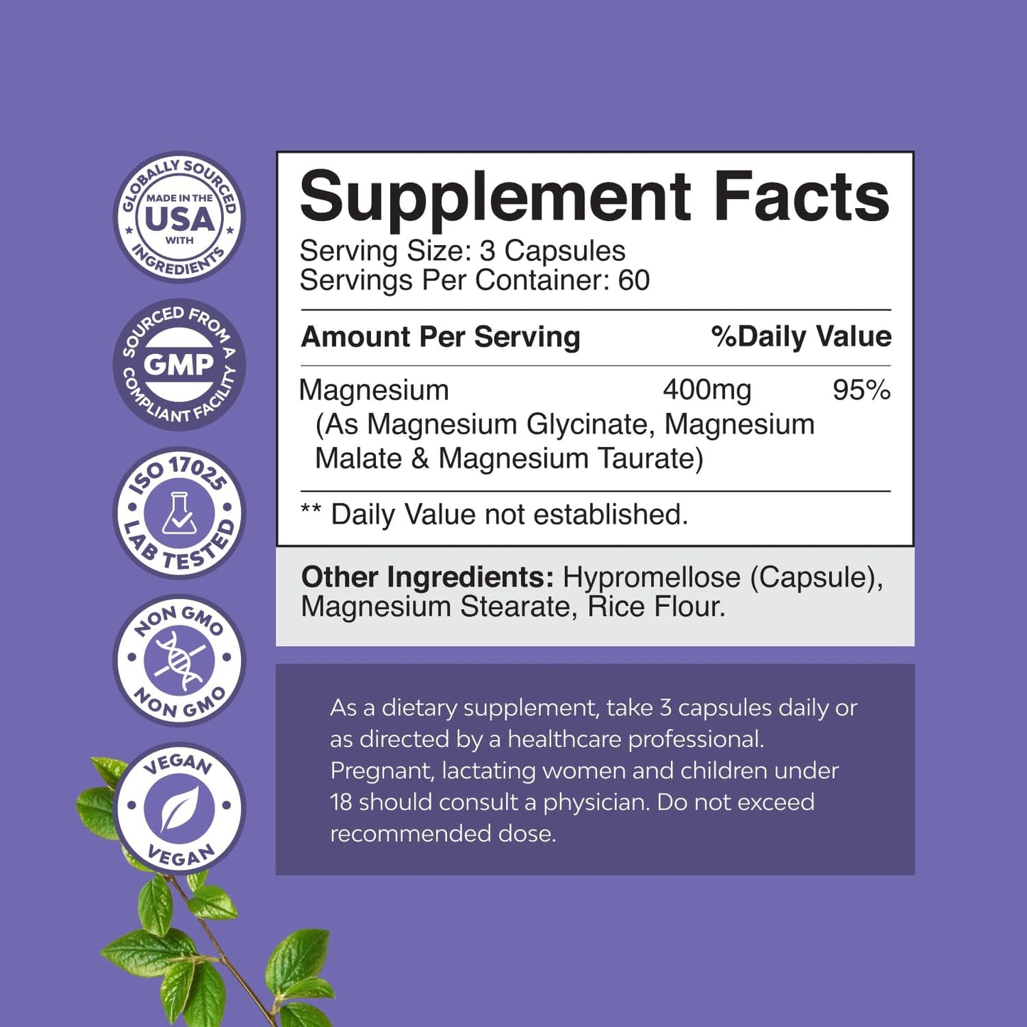 Triple Magnesium Complex 400mg w Magnesium Glycinate Taurate Malate - 180ct | Magnesium triple complex for women and men with magnesium taurate glycinate malate blend Magnesio Gsupps Australia