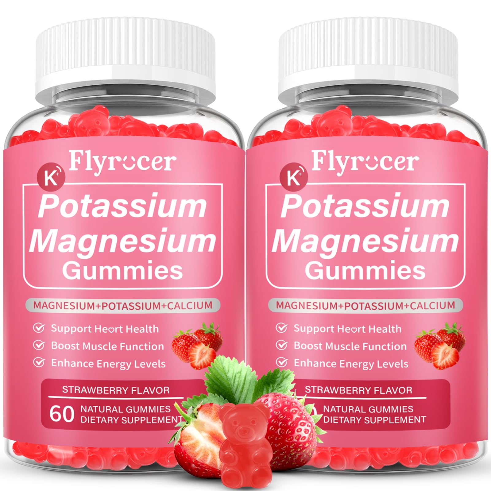 2 Pack Potassium Magnesium Gummies for Men & Women, Potassium Magnesium Supplement for Leg Cramps, Muscle Health, & Electrolyte Balance, Strawberry Flavor, 120 Gummies Flyrocer buy australia supplements