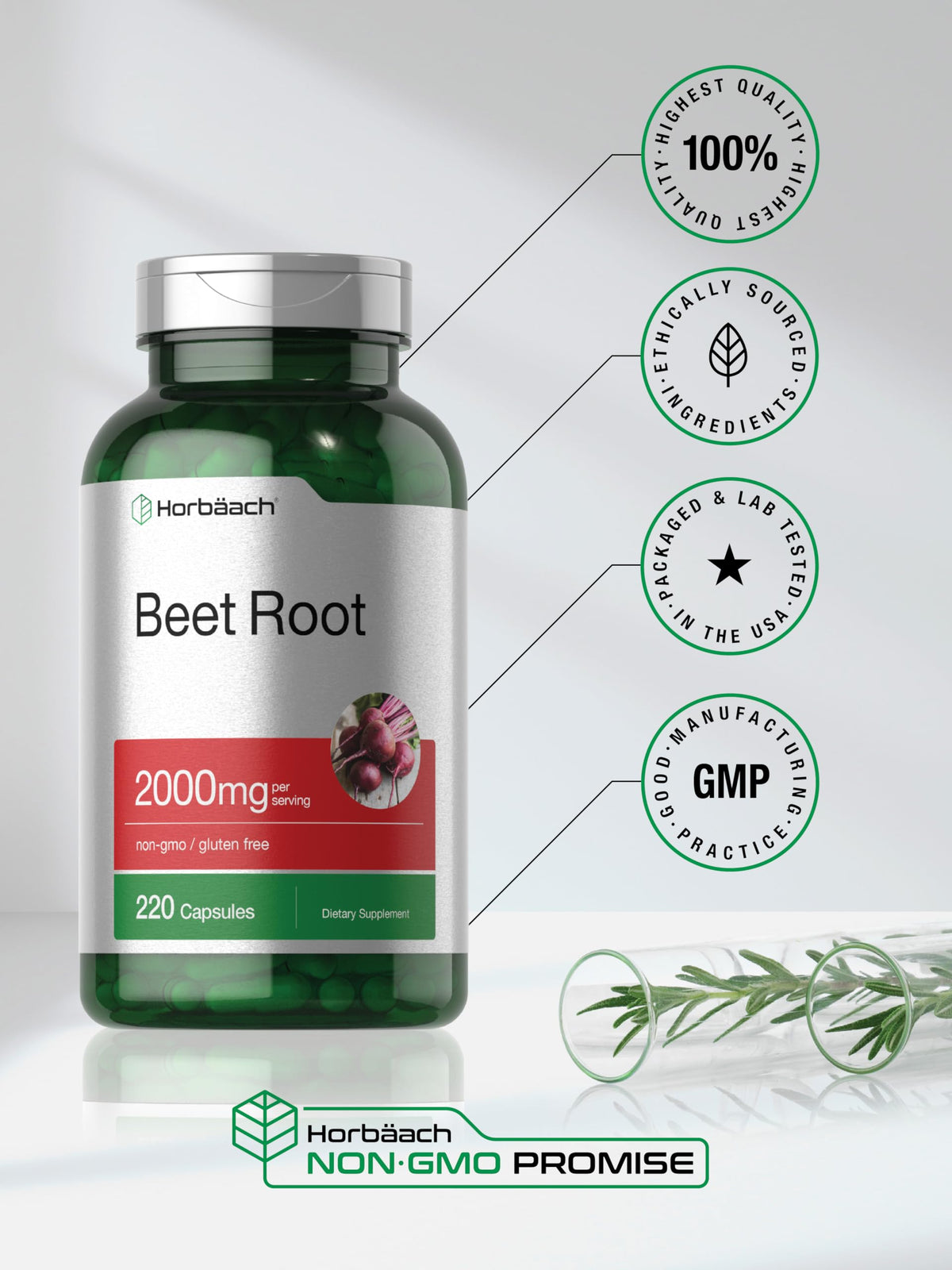 Horbäach Beet Root Powder Capsules | 220 Pills | Herbal Extract | Non-GMO, Gluten Free Supplement Horbäach