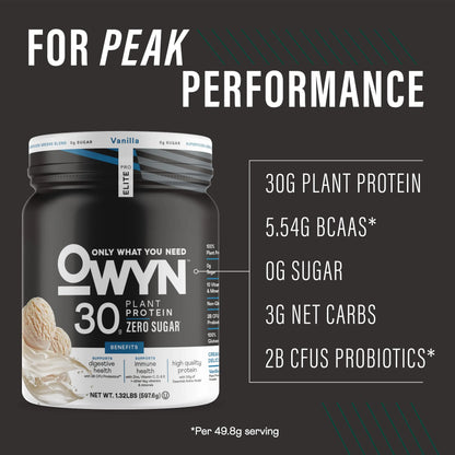 Owyn Only What You Need Pro Elite High Protein Powder, 30g Vegan Protein for Workout Recovery, Delicious Smooth Taste, Zero Sugar OWYN Only What You Need
