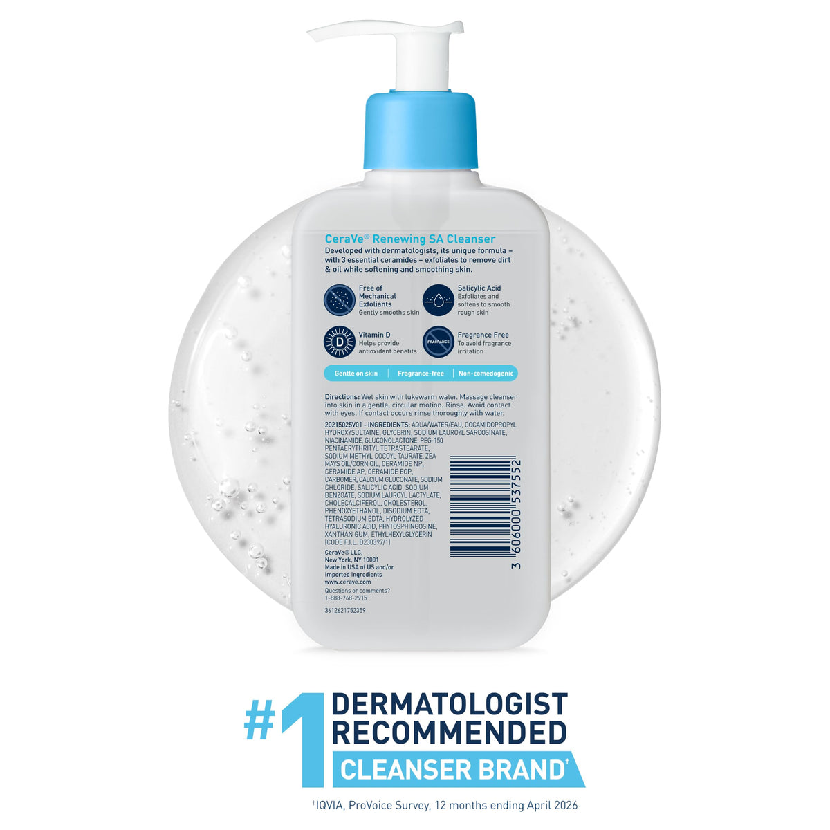 CeraVe Renewing Salicylic Acid Cleanser, BHA Exfoliating Face Wash, 16oz CeraVe