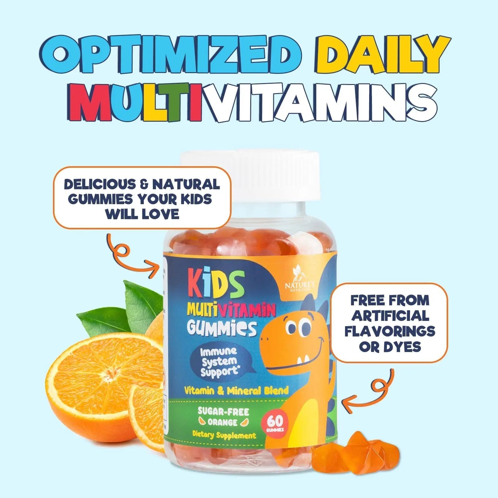 Kids Multivitamin Gummies - Improved Sugar-Free Formula - 100% Daily Folate, Kids Vitamins with Essential Vitamins A, C, D3, E, B6, B12 Nature's Nutrition buy australia supplements