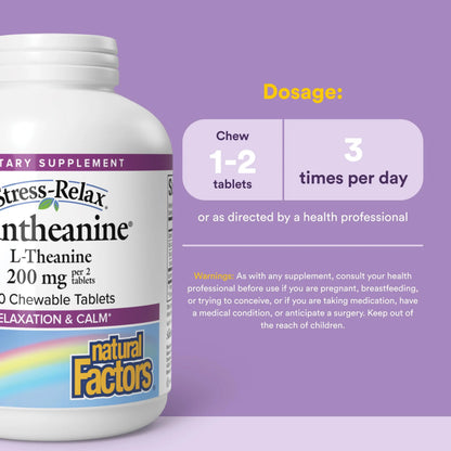 Natural Factors Suntheanine L-Theanine 100 mg - Health Supplement for Calm Outlook - L-Theanine Supplement Supports Relaxing Sleep & Aids Against Drowsiness Natural Factors