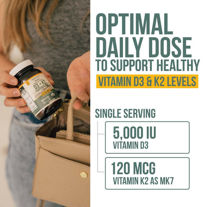 Organic Plant D3 + K2 | 5000 iu D3 + 120 mcg K2 as All-Trans MK7 from MenaQ7® - 100% Whole Food, Raw & Vegan | Enhanced Digestion with Prebiotic Triquetra Health