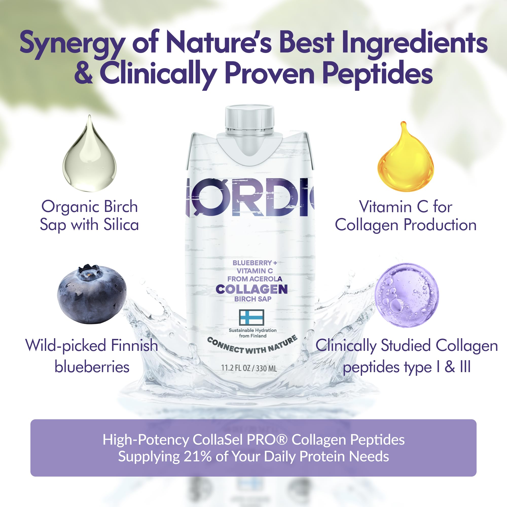 Nordic Liquid Collagen Peptide Drink, Organic Birch Sap, Wild blueberry + Vitamin C, Made in Finland - 10g Clinically Studied Grass Fed Collagen Peptides for Skin Hair Nails & Joint Support, with Silica, BPA-Free Beverage (12 Pack) Nordic Tree Water buy australia supplements