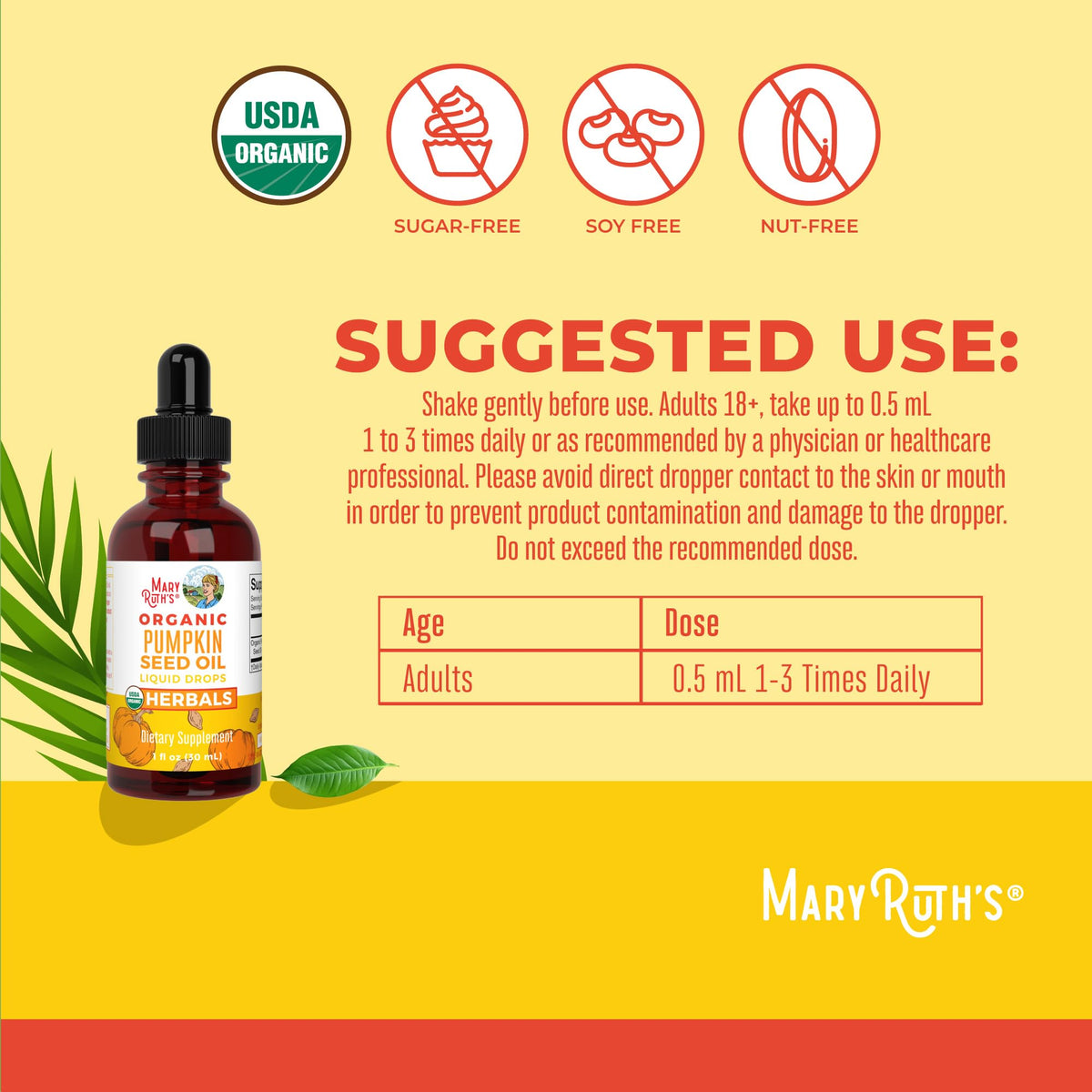 MARYRUTH'S Organics Pumpkin Seed Oil Cold Pressed | 2 Month Supply | USDA Organic Pumpkin Seed Liquid Drops for Men and Women | Urinary Health in Men MARYRUTH'S