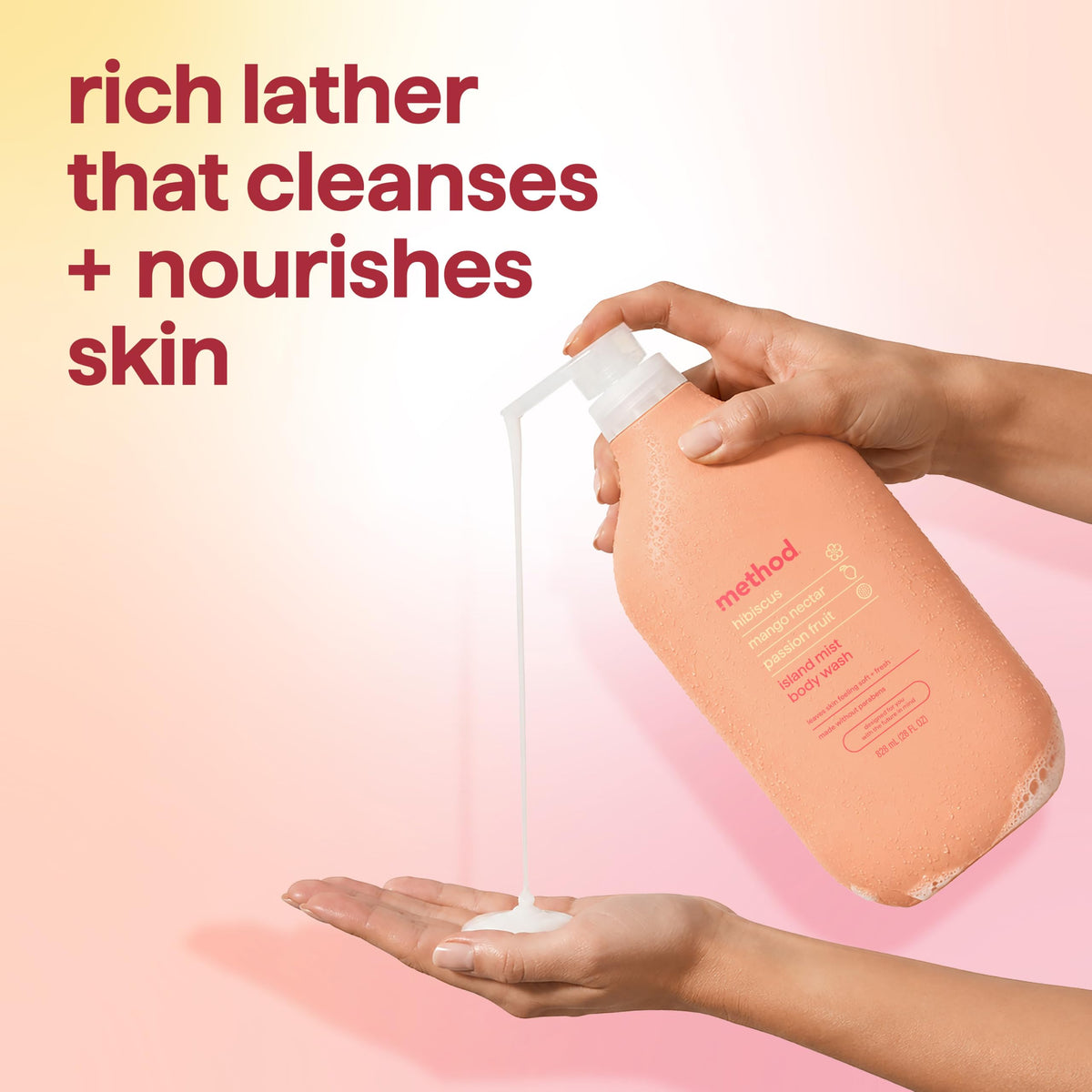 Method Body Wash, Island Mist-Leaves Skin Feeling Soft & Moisturized, Made Without Parabens, Notes of Hibiscus, Mango Nectar & Passion Fruit, 28 fl oz Method