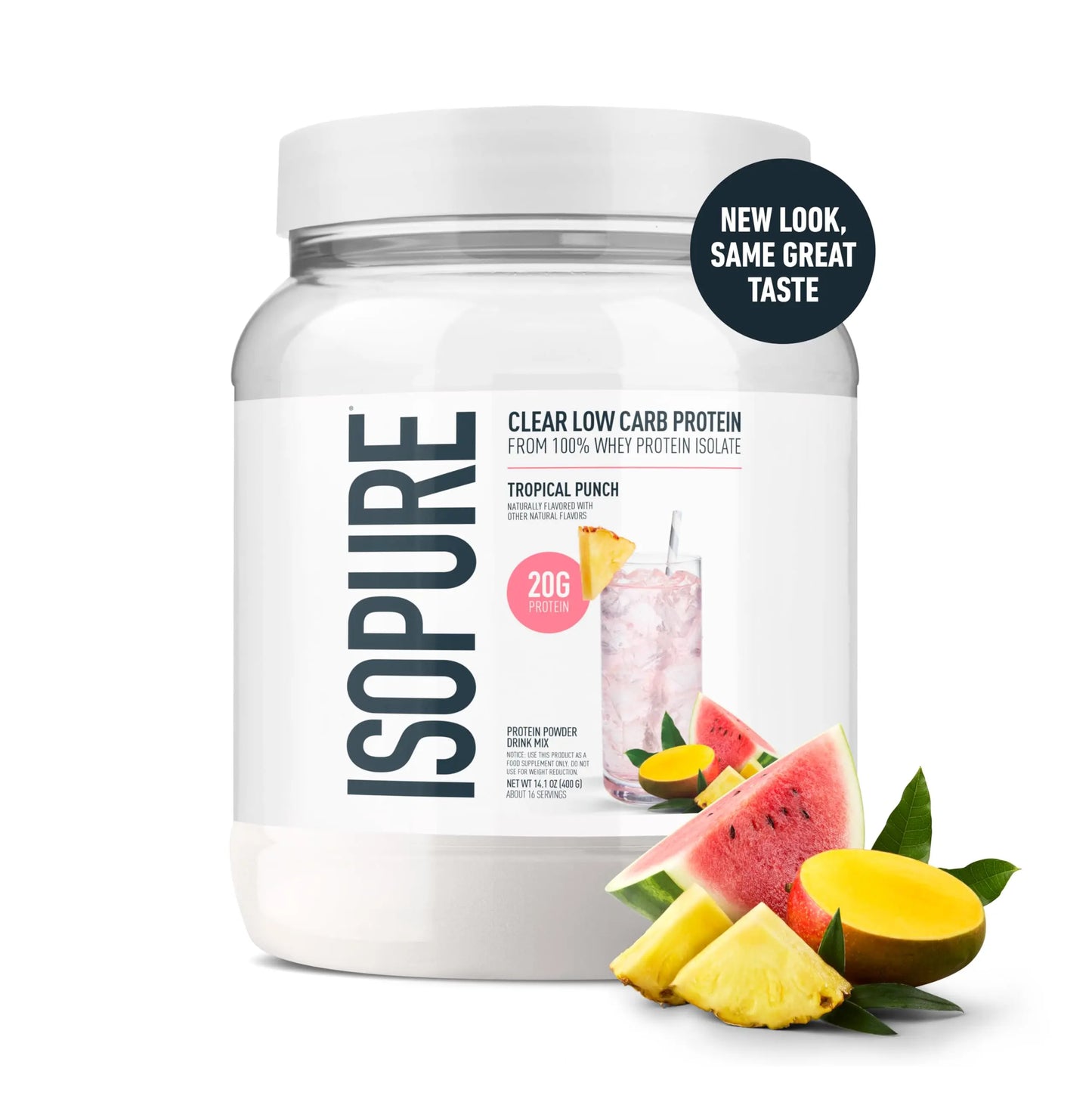 Isopure Clear Whey Isolate Protein Powder, Lactose Free, Gluten Free, Naturally Flavored, Tropical Punch, 20g Protein Per Serving, 14.1 Oz, 16 Servings (Packaging May Vary) Isopure